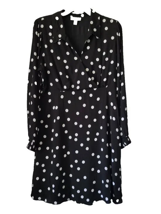 On 34th Dress B/W Polka Dots Sz 12 wrap front whimsigoth Romantic Gothic Indie - Picture 2 of 16